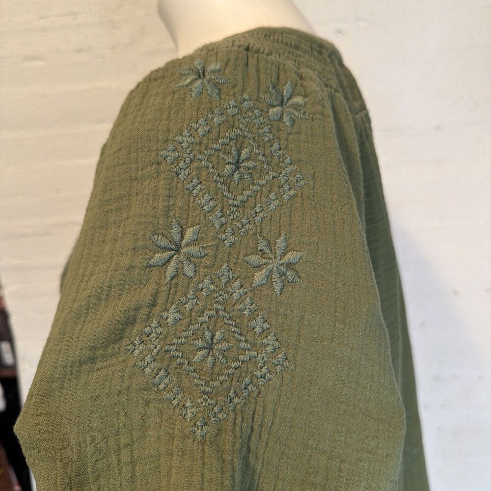 Boho Cottagecore Peasant Lucky Brand A-Line Dress Olive Green M - Picture 5 of 9